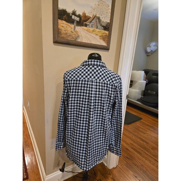 J Crew Boyfriend Light Weight Woven Cotton Gingham Checkered Blue Shirt Medium - Picture 3 of 9